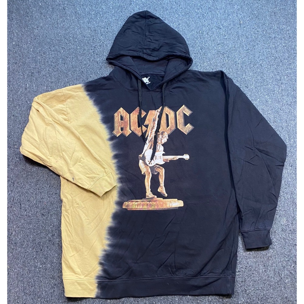 AC/DC Stiff Upper Lip Hoodie XL Mens Black Yellow Tie Dye Rock Grunge Pullover